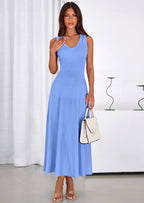 PRETTYGARDEN Women's Summer Casual Dresses Spring Sleeveless V Neck Midi Business Work A Line Pleated Cocktail Dress