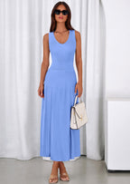 PRETTYGARDEN Women's Summer Casual Dresses Spring Sleeveless V Neck Midi Business Work A Line Pleated Cocktail Dress