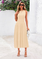 PRETTYGARDEN Spring Casual Dresses for Women Summer Business Work Midi Sleeveless A Line Pleated Cocktail Dress