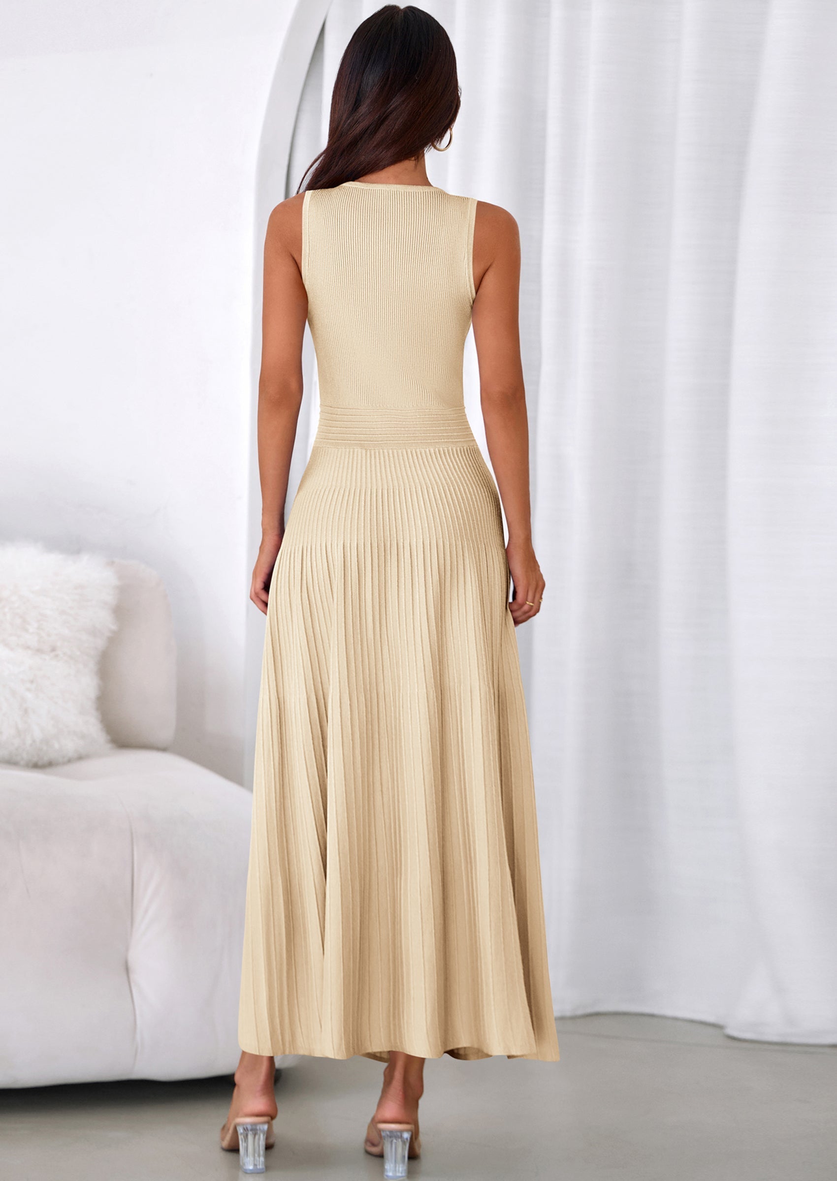 PRETTYGARDEN Women's Summer Casual Dresses Spring Sleeveless V Neck Midi Business Work A Line Pleated Cocktail Dress