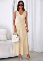 PRETTYGARDEN Women's Summer Casual Dresses Spring Sleeveless V Neck Midi Business Work A Line Pleated Cocktail Dress