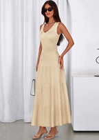 PRETTYGARDEN Women's Summer Casual Dresses Spring Sleeveless V Neck Midi Business Work A Line Pleated Cocktail Dress