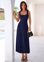 PRETTYGARDEN Spring Dresses for Women 2026 Summer Casual Sleeveless Square Neck A Line Knit Pleated Midi Cocktail Party Dress
