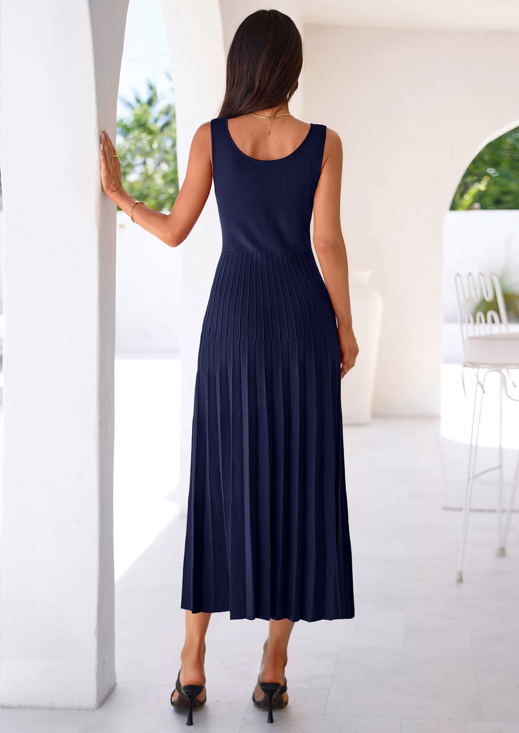 PRETTYGARDEN Spring Dresses for Women 2026 Summer Casual Sleeveless Square Neck A Line Knit Pleated Midi Cocktail Party Dress