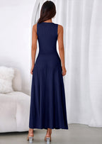 PRETTYGARDEN Women's Summer Casual Dresses Spring Sleeveless V Neck Midi Business Work A Line Pleated Cocktail Dress