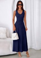 PRETTYGARDEN Women's Summer Casual Dresses Spring Sleeveless V Neck Midi Business Work A Line Pleated Cocktail Dress