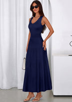 PRETTYGARDEN Women's Summer Casual Dresses Spring Sleeveless V Neck Midi Business Work A Line Pleated Cocktail Dress