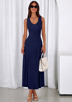 PRETTYGARDEN Women's Summer Casual Dresses Spring Sleeveless V Neck Midi Business Work A Line Pleated Cocktail Dress