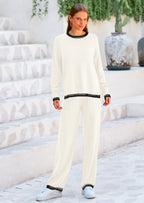 PRETTYGARDEN Women's 2 Piece Knit Sweater Outfit Casual Long Sleeve Pullover Wide Leg Pants Tracksuit Loungewear Set