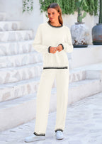 PRETTYGARDEN Women's 2 Piece Knit Sweater Outfit Casual Long Sleeve Pullover Wide Leg Pants Tracksuit Loungewear Set