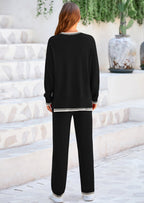 PRETTYGARDEN Women's 2 Piece Knit Sweater Outfit Casual Long Sleeve Pullover Wide Leg Pants Tracksuit Loungewear Set
