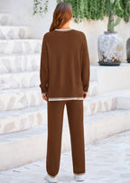PRETTYGARDEN Women's 2 Piece Knit Sweater Outfit Casual Long Sleeve Pullover Wide Leg Pants Tracksuit Loungewear Set
