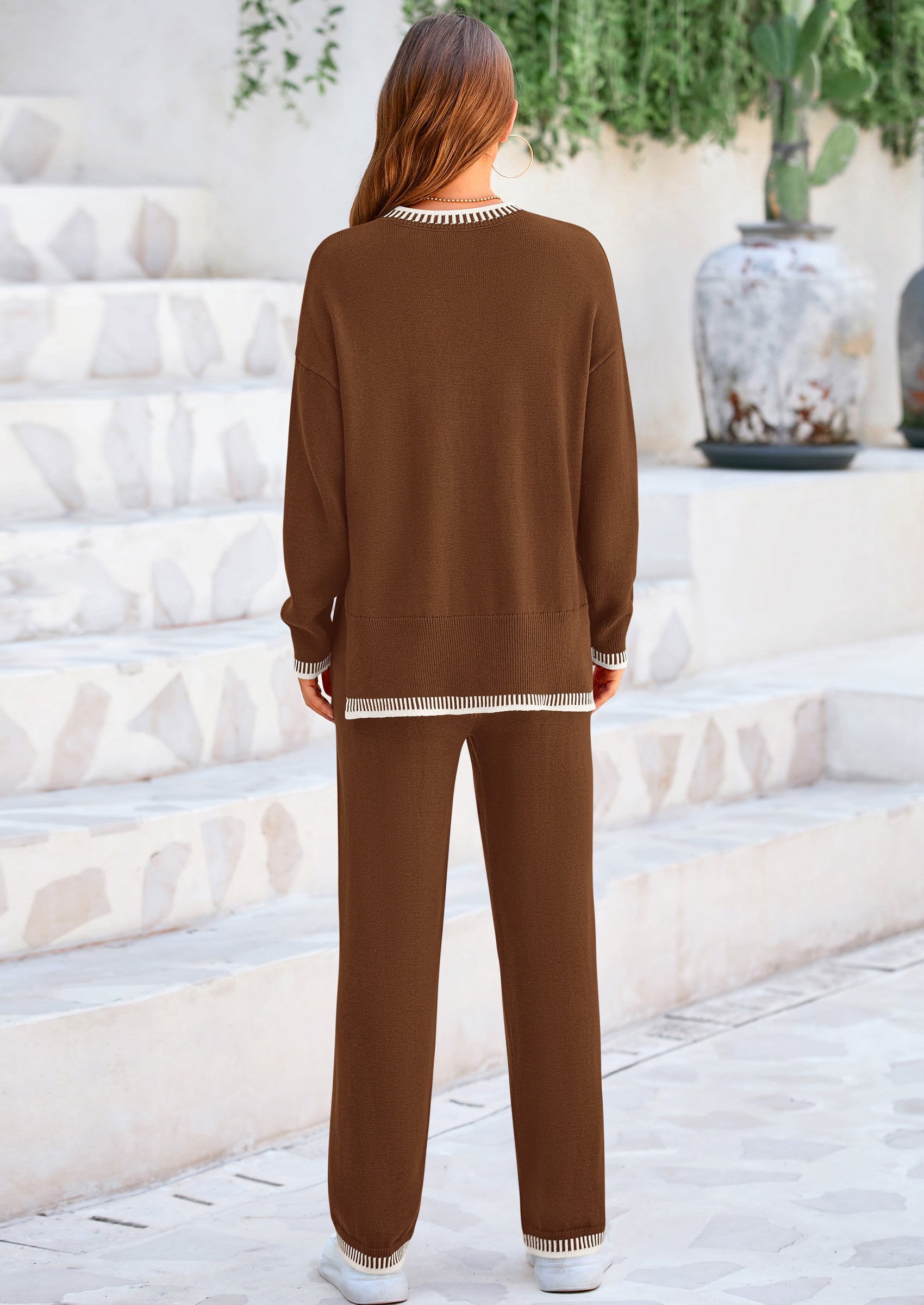 PRETTYGARDEN Women's 2 Piece Knit Sweater Outfit Casual Long Sleeve Pullover Wide Leg Pants Tracksuit Loungewear Set