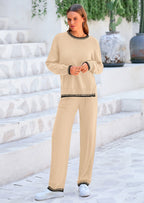 PRETTYGARDEN Women's 2 Piece Knit Sweater Outfit Casual Long Sleeve Pullover Wide Leg Pants Tracksuit Loungewear Set