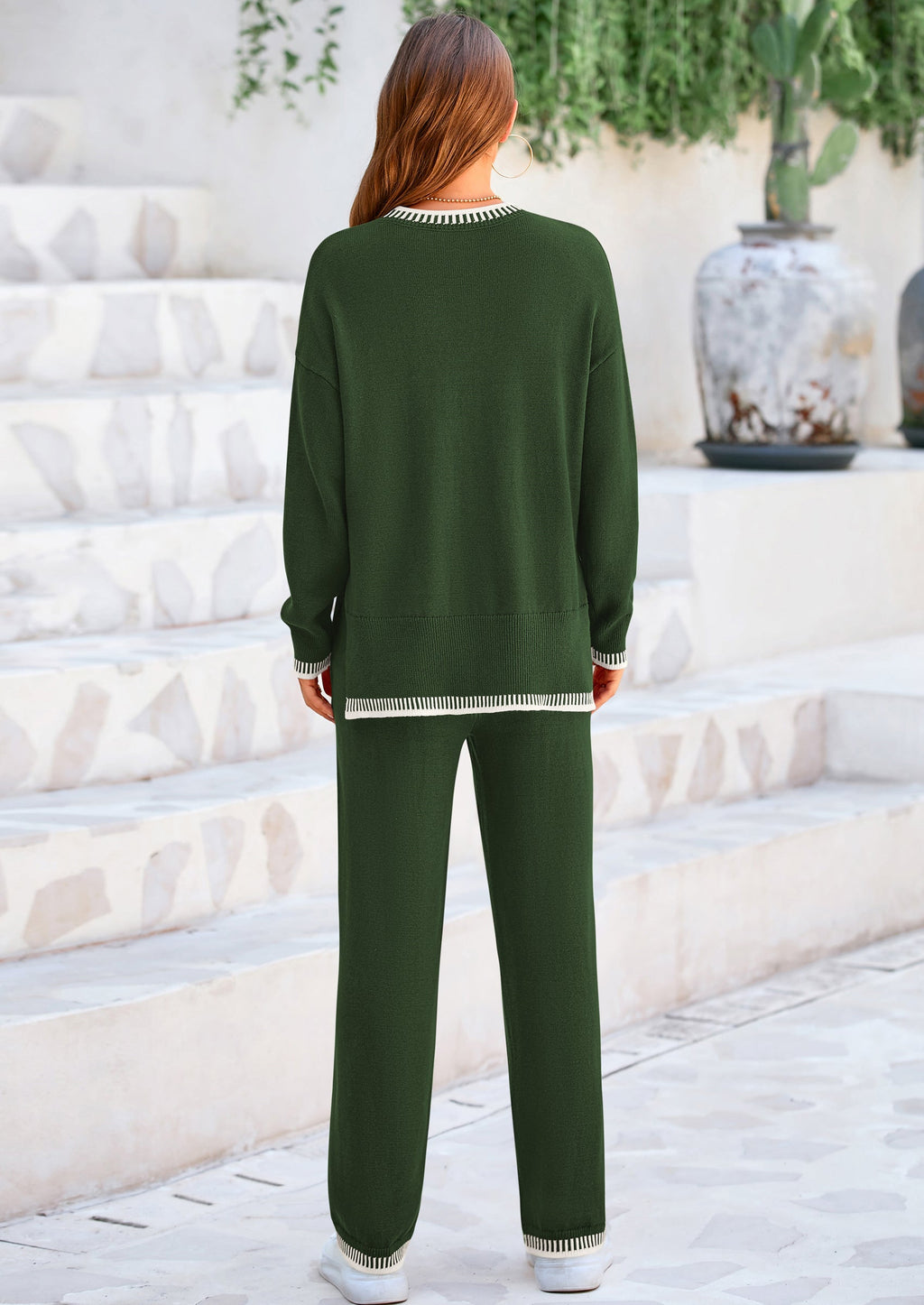 PRETTYGARDEN Women's 2 Piece Knit Sweater Outfit Casual Long Sleeve Pullover Wide Leg Pants Tracksuit Loungewear Set