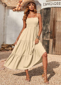 PRETTYGARDEN Women's Summer Maxi Dress Casual Boho Sleeveless Spaghetti Strap Smocked Tiered Long Beach Sundresses
