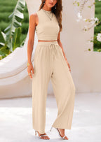 PRETTYGARDEN 2 Piece Sets Sleeveless Tank Ribbed Travel Vacation Lounge Wear Outfits