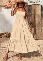 PRETTYGARDEN Women's Summer Maxi Dress Casual Boho Sleeveless Spaghetti Strap Smocked Tiered Long Beach Sundresses