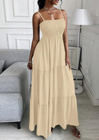 PRETTYGARDEN Women's Summer Maxi Dress Casual Boho Sleeveless Spaghetti Strap Smocked Tiered Long Beach Sundresses