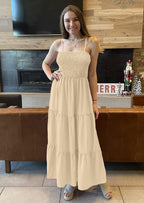 PRETTYGARDEN Women's Summer Maxi Dress Casual Boho Sleeveless Spaghetti Strap Smocked Tiered Long Beach Sundresses