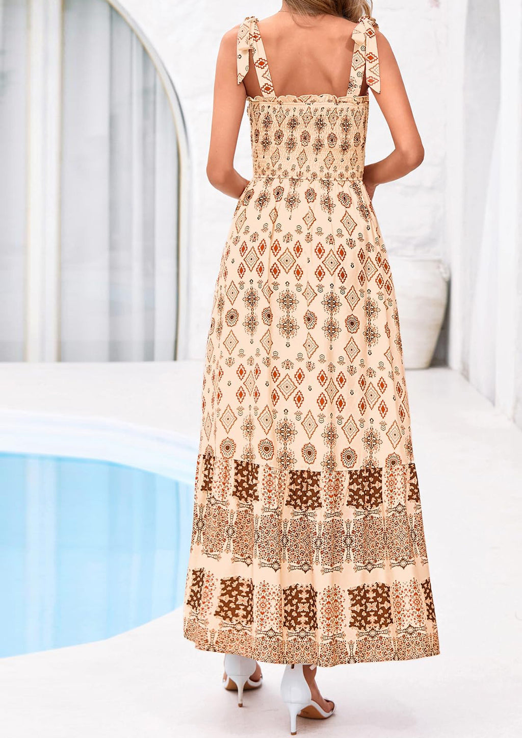 PRETTYGARDEN Women's Summer Maxi Dress Tie Straps Floral Beach Vacation Long Dresses Smocked Boho Sundress with Pockets