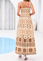 PRETTYGARDEN Women's Summer Maxi Dress Tie Straps Floral Beach Vacation Long Dresses Smocked Boho Sundress with Pockets