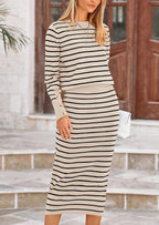 PRETTYGARDEN 2 Piece Skirts Sets For Women Fall Fashion Striped Sweater Dress Knit Lounge Travel Outfits Winter Clothing