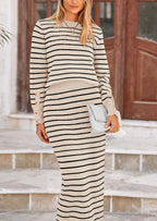 PRETTYGARDEN 2 Piece Skirts Sets For Women Fall Fashion Striped Sweater Dress Knit Lounge Travel Outfits Winter Clothing