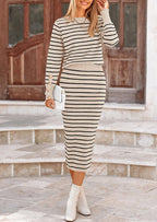 PRETTYGARDEN 2 Piece Skirts Sets For Women Fall Fashion Striped Sweater Dress Knit Lounge Travel Outfits Winter Clothing