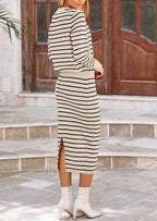 PRETTYGARDEN 2 Piece Skirts Sets For Women Fall Fashion Striped Sweater Dress Knit Lounge Travel Outfits Winter Clothing