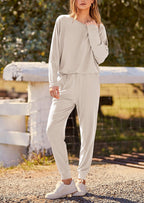 PRETTYGARDEN Women's Fall 2 Piece Lounge Set Long Sleeve Tops Ribbed Pants Spring Matching Sweatsuit Travel Outfits Clothes