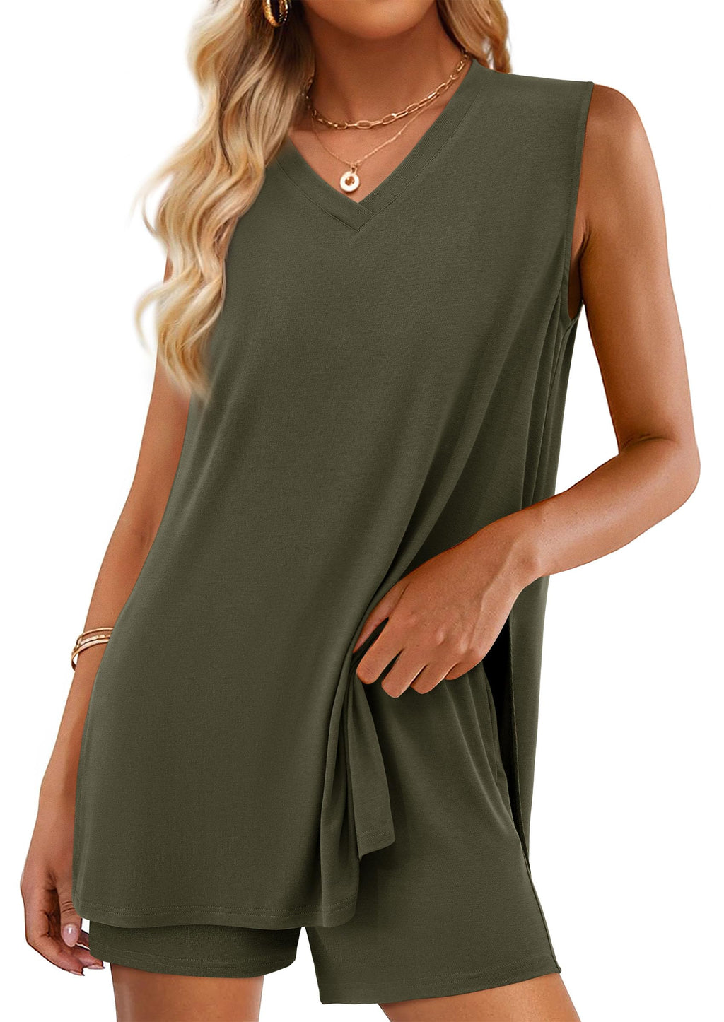 PRETTYGARDEN Women's Two Piece Lounge Set Summer Casual Oversized Shirts Biker Shorts Matching Airport Travel Outfit