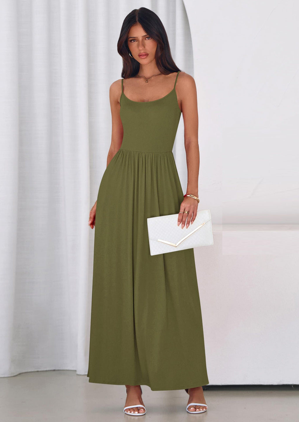 PRETTYGARDEN Womens Spaghetti Strap Maxi Dresses Sleeveless Summer Dress Long Casual Knit Flowy Beach Sundresses with Pockets