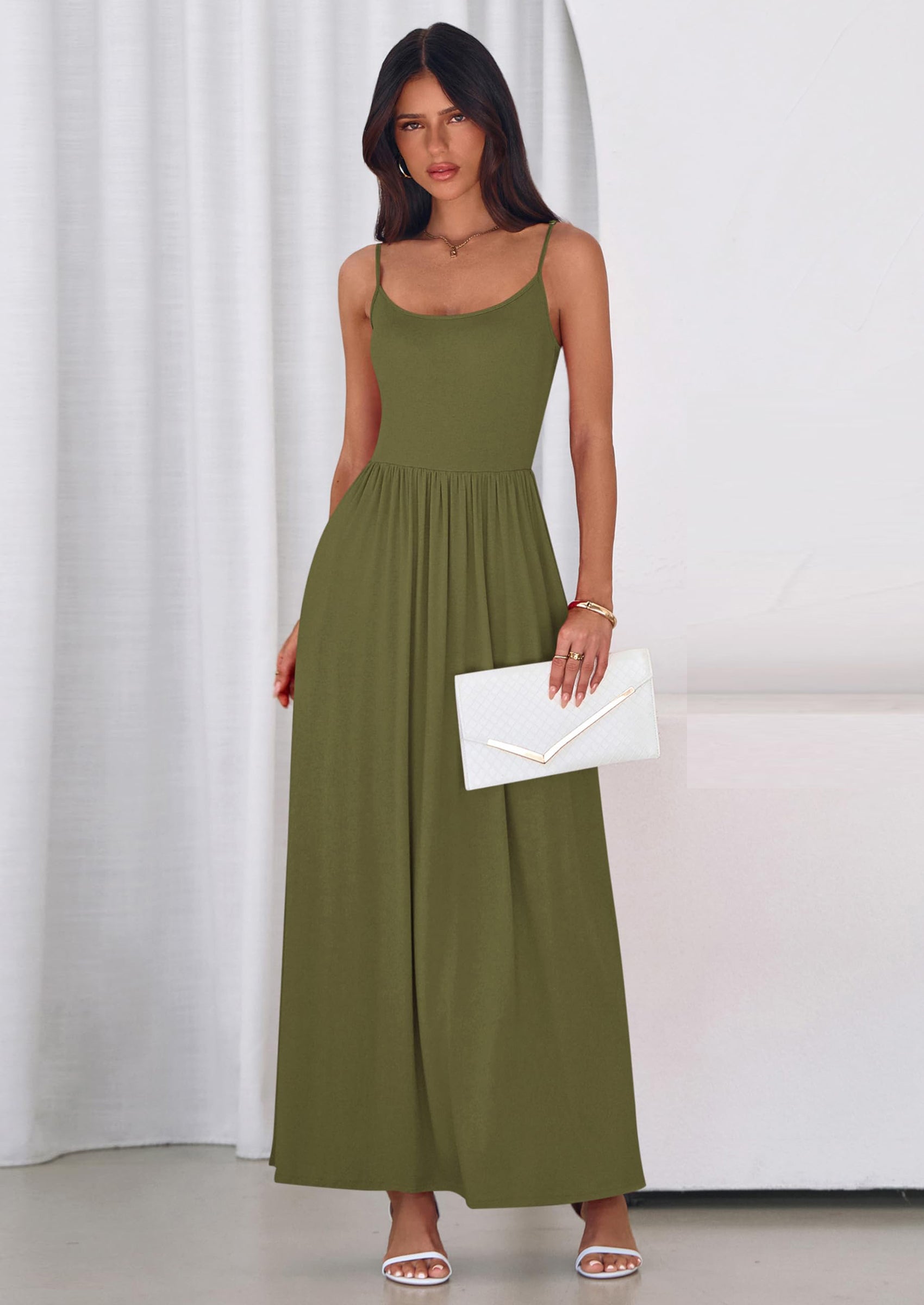 PRETTYGARDEN Womens Spaghetti Strap Maxi Dresses Sleeveless Summer Dress Long Casual Knit Flowy Beach Sundresses with Pockets