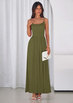 PRETTYGARDEN Womens Spaghetti Strap Maxi Dresses Sleeveless Summer Dress Long Casual Knit Flowy Beach Sundresses with Pockets
