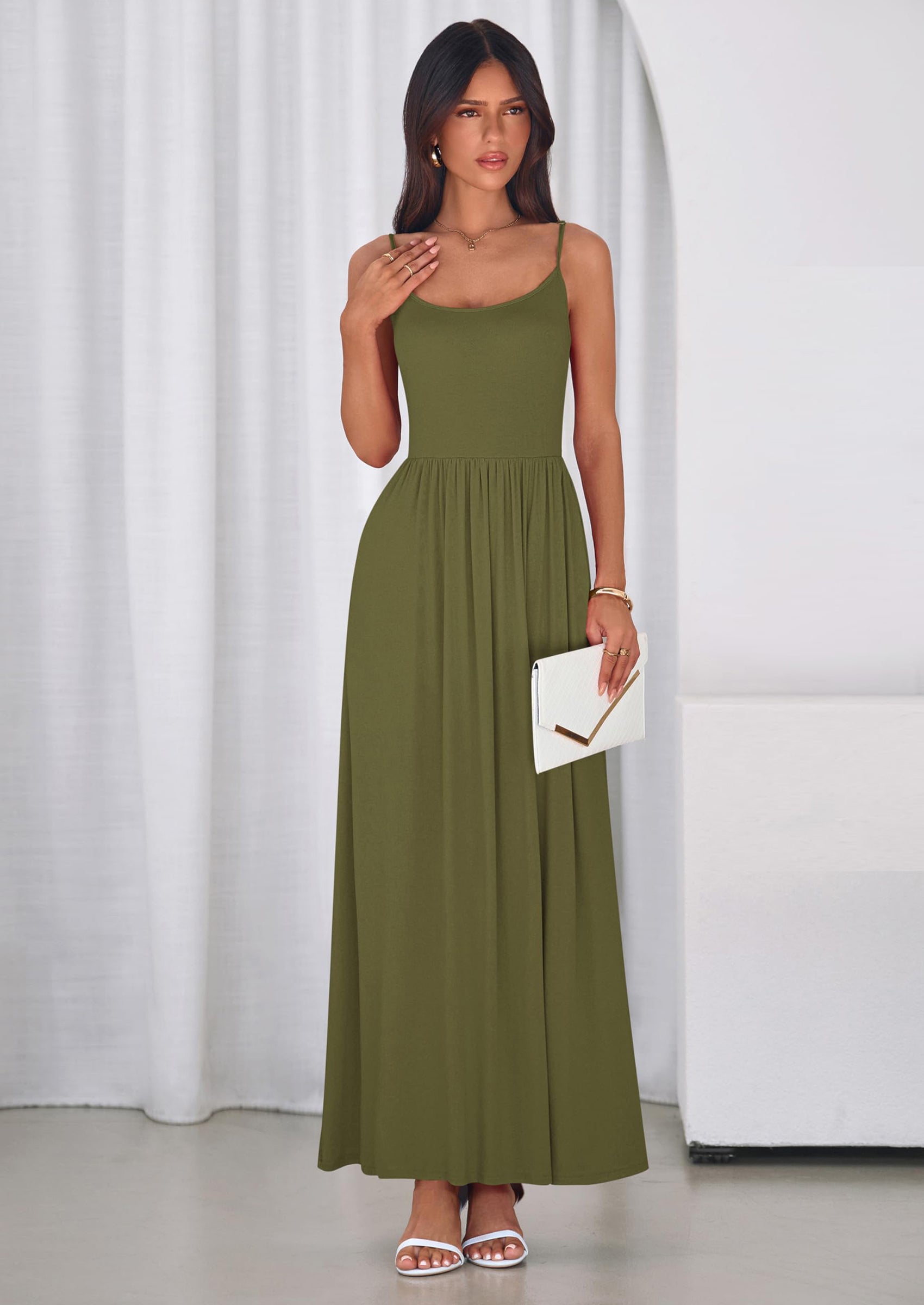 PRETTYGARDEN Womens Spaghetti Strap Maxi Dresses Sleeveless Summer Dress Long Casual Knit Flowy Beach Sundresses with Pockets
