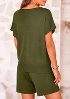 PRETTYGARDEN Two Piece Set for Women Summer Lounge Sets Shorts And Short Sleeve Tops Knitted Matching Travel Spring Outfits