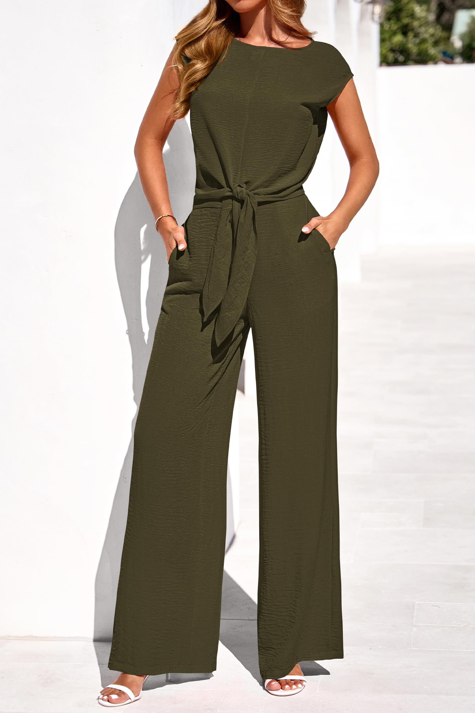 PRETTYGARDEN Women 2 Piece Lounge Sets Casual Summer Outfits Cap Sleeve Strappy Crop Tops Wide Leg Pant Tracksuit