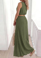 PRETTYGARDEN 2 Piece Sets for Women Summer Outfits Fashion Cotton Sleeveless Crop Top Long Maxi Skirt Set with Pockets