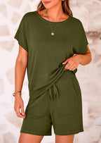 PRETTYGARDEN Two Piece Set for Women Summer Lounge Sets Shorts And Short Sleeve Tops Knitted Matching Travel Spring Outfits