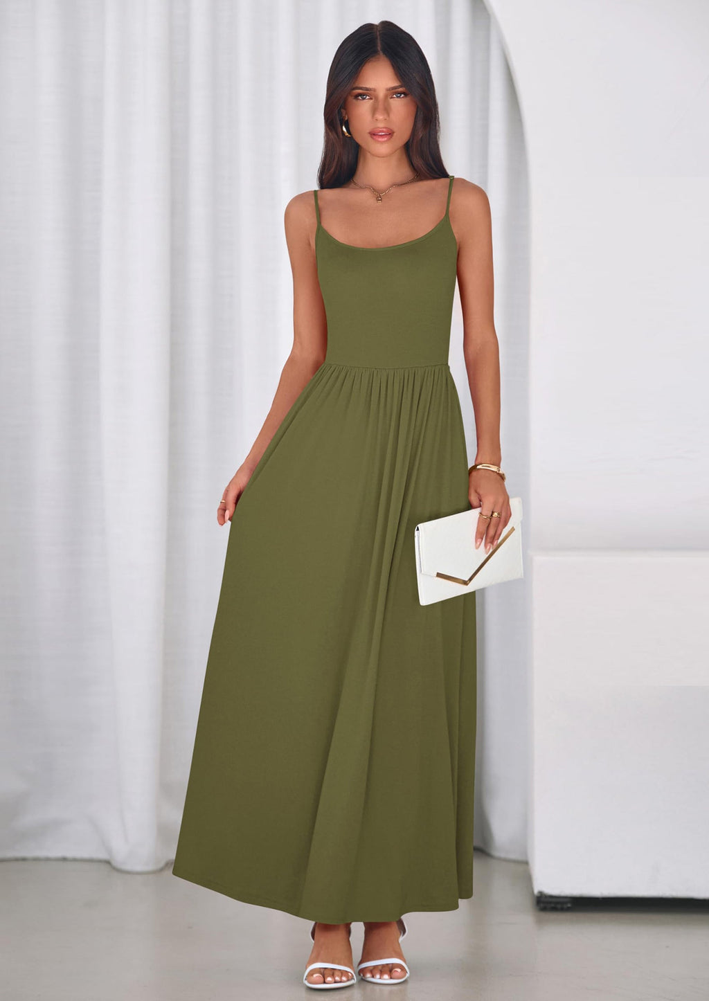 PRETTYGARDEN Womens Spaghetti Strap Maxi Dresses Sleeveless Summer Dress Long Casual Knit Flowy Beach Sundresses with Pockets