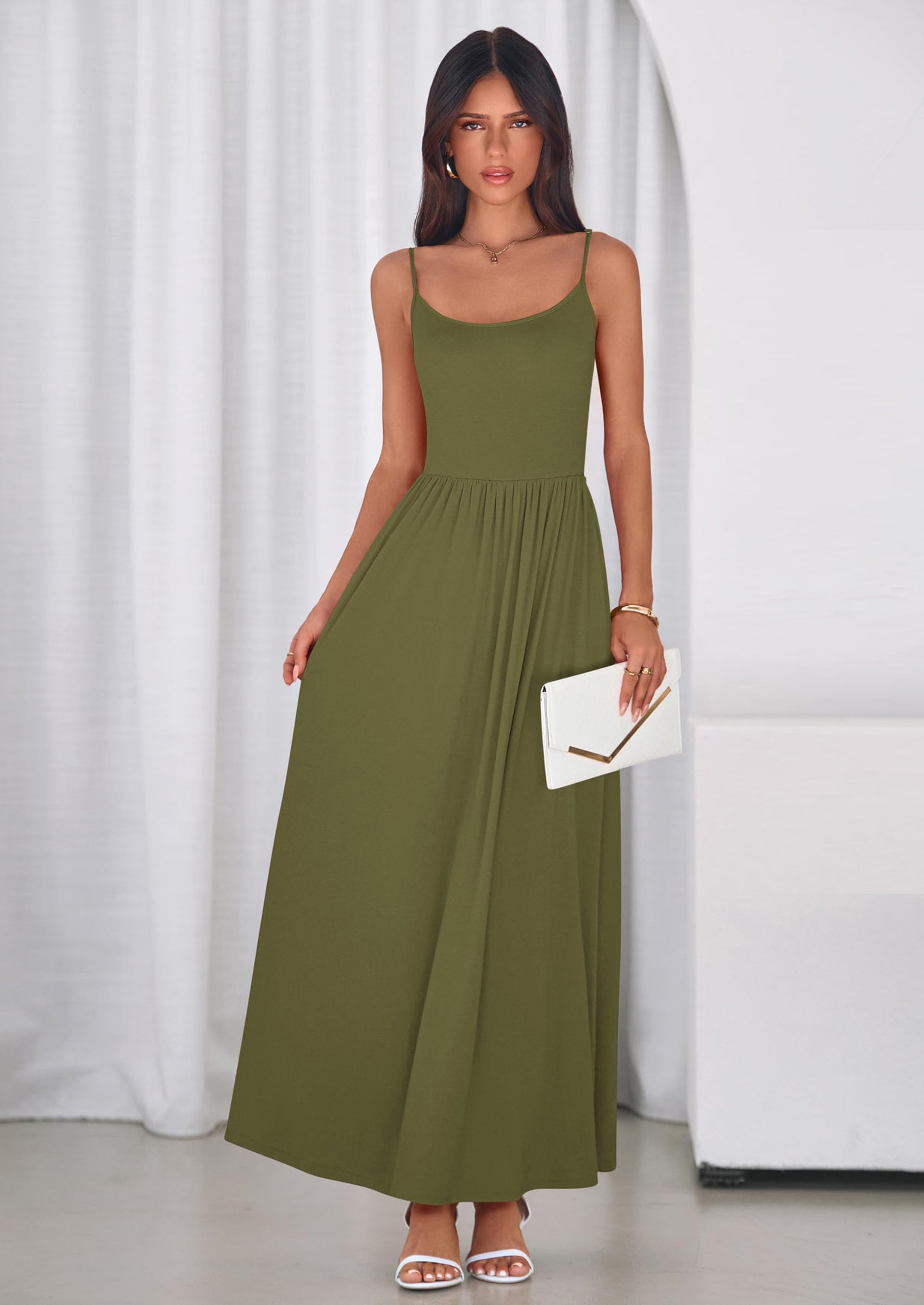 PRETTYGARDEN Womens Spaghetti Strap Maxi Dresses Sleeveless Summer Dress Long Casual Knit Flowy Beach Sundresses with Pockets
