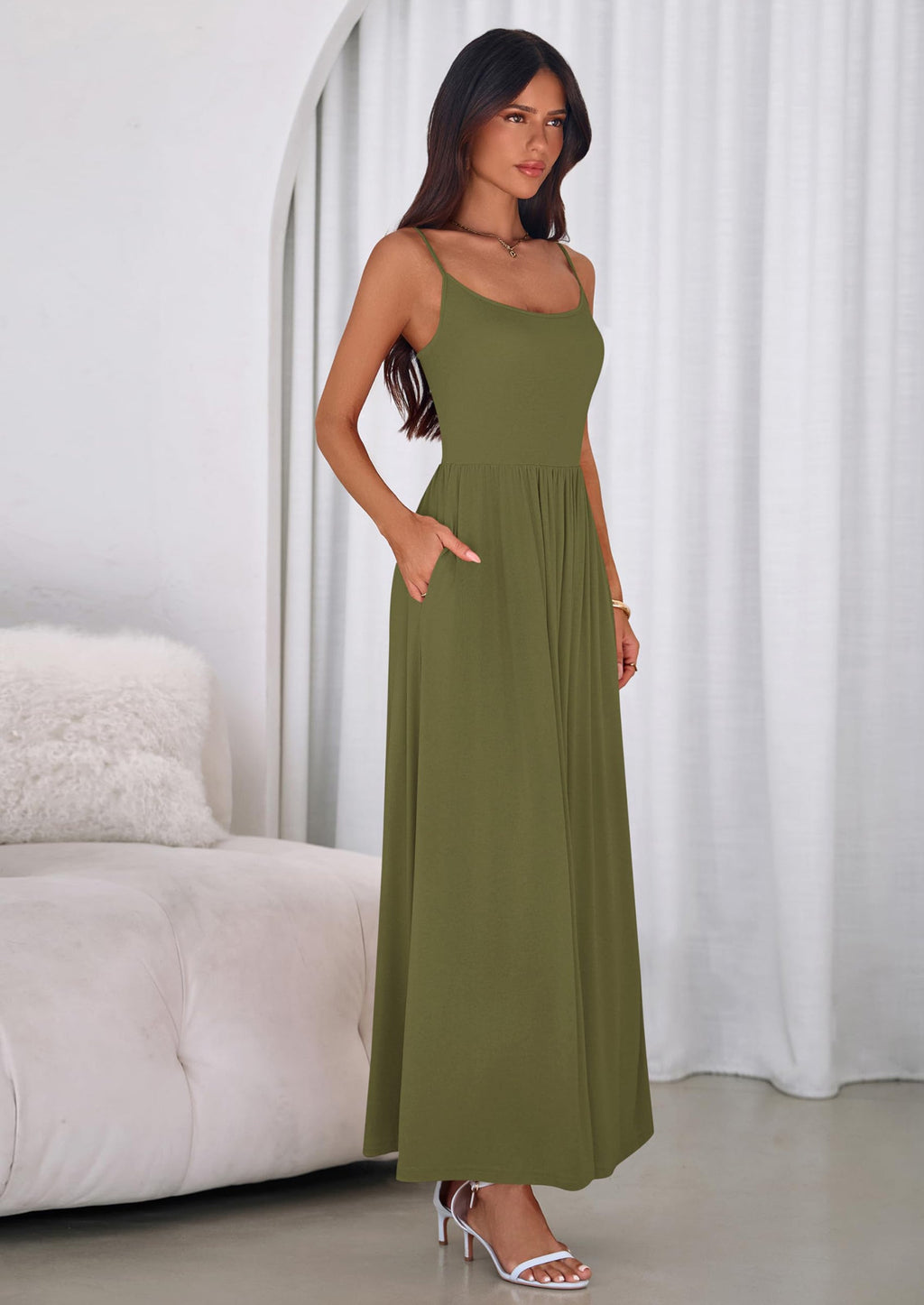 PRETTYGARDEN Womens Spaghetti Strap Maxi Dresses Sleeveless Summer Dress Long Casual Knit Flowy Beach Sundresses with Pockets