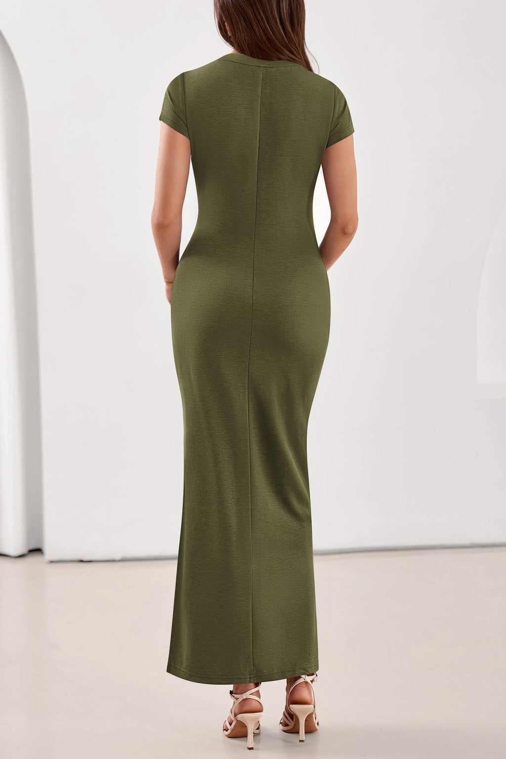 PRETTYGARDEN Womens Summer Maxi Dresses Casual Short Sleeve Crewneck Knit Slit T Shirt Dress Spring Long Beach Sundress