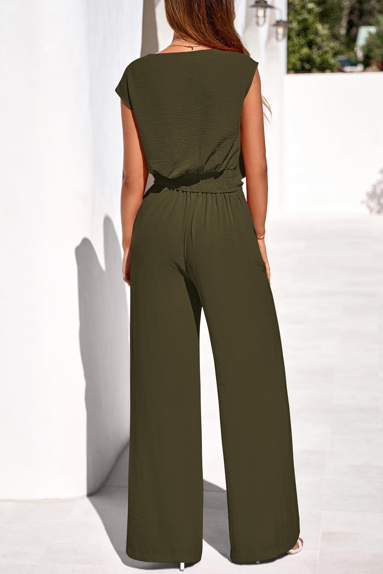 PRETTYGARDEN Women 2 Piece Lounge Sets Casual Summer Outfits Cap Sleeve Strappy Crop Tops Wide Leg Pant Tracksuit