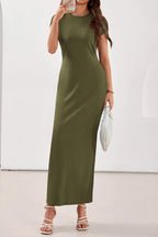 PRETTYGARDEN Womens Summer Maxi Dresses Casual Short Sleeve Crewneck Knit Slit T Shirt Dress Spring Long Beach Sundress