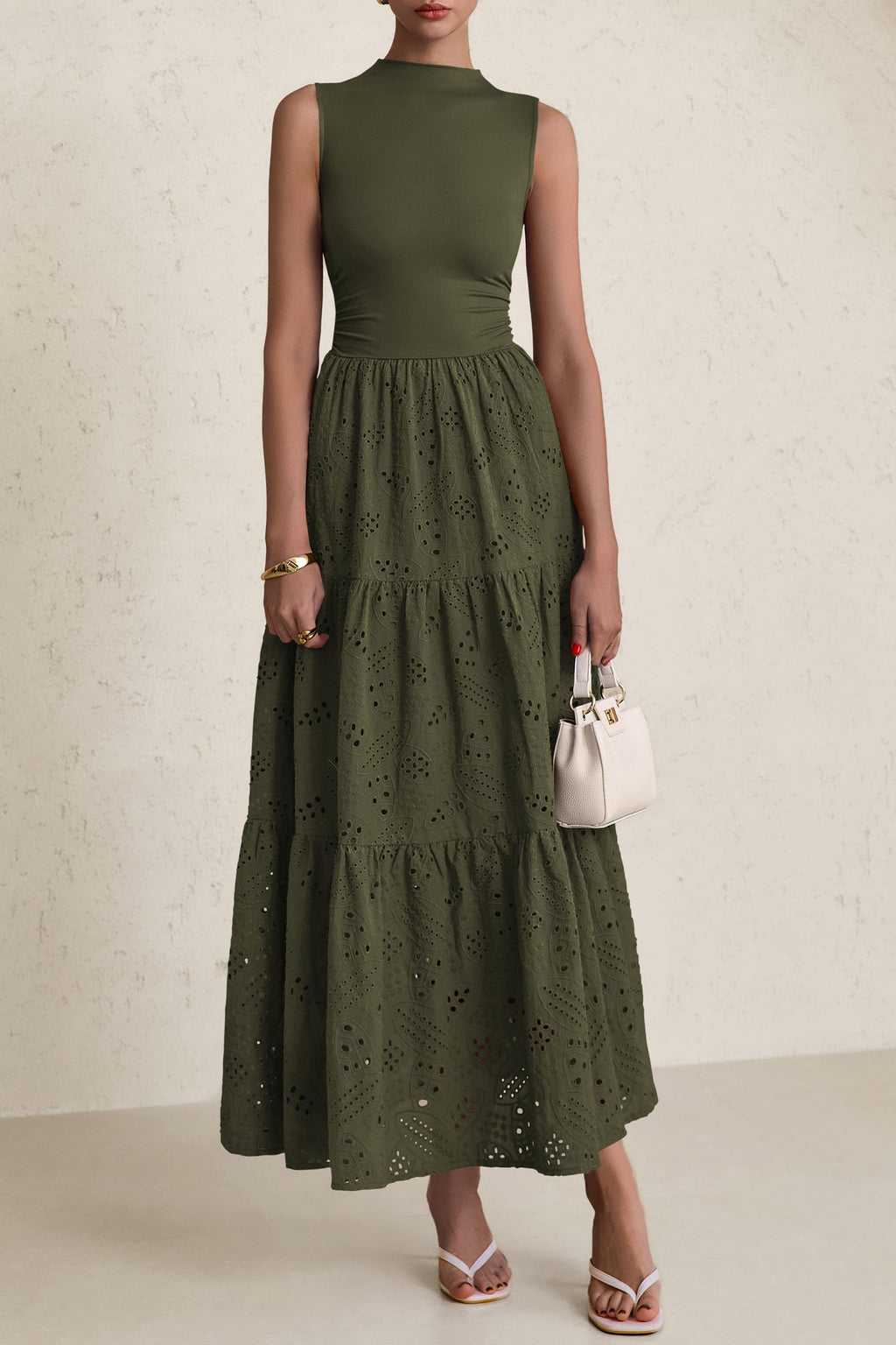 PRETTYGARDEN Dresses for Women Casual Eyelet Sleeveless Wedding Guest Maxi Dress Tank Top Sundress with Pockets