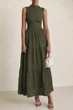 PRETTYGARDEN Dresses for Women Casual Eyelet Sleeveless Wedding Guest Maxi Dress Tank Top Sundress with Pockets