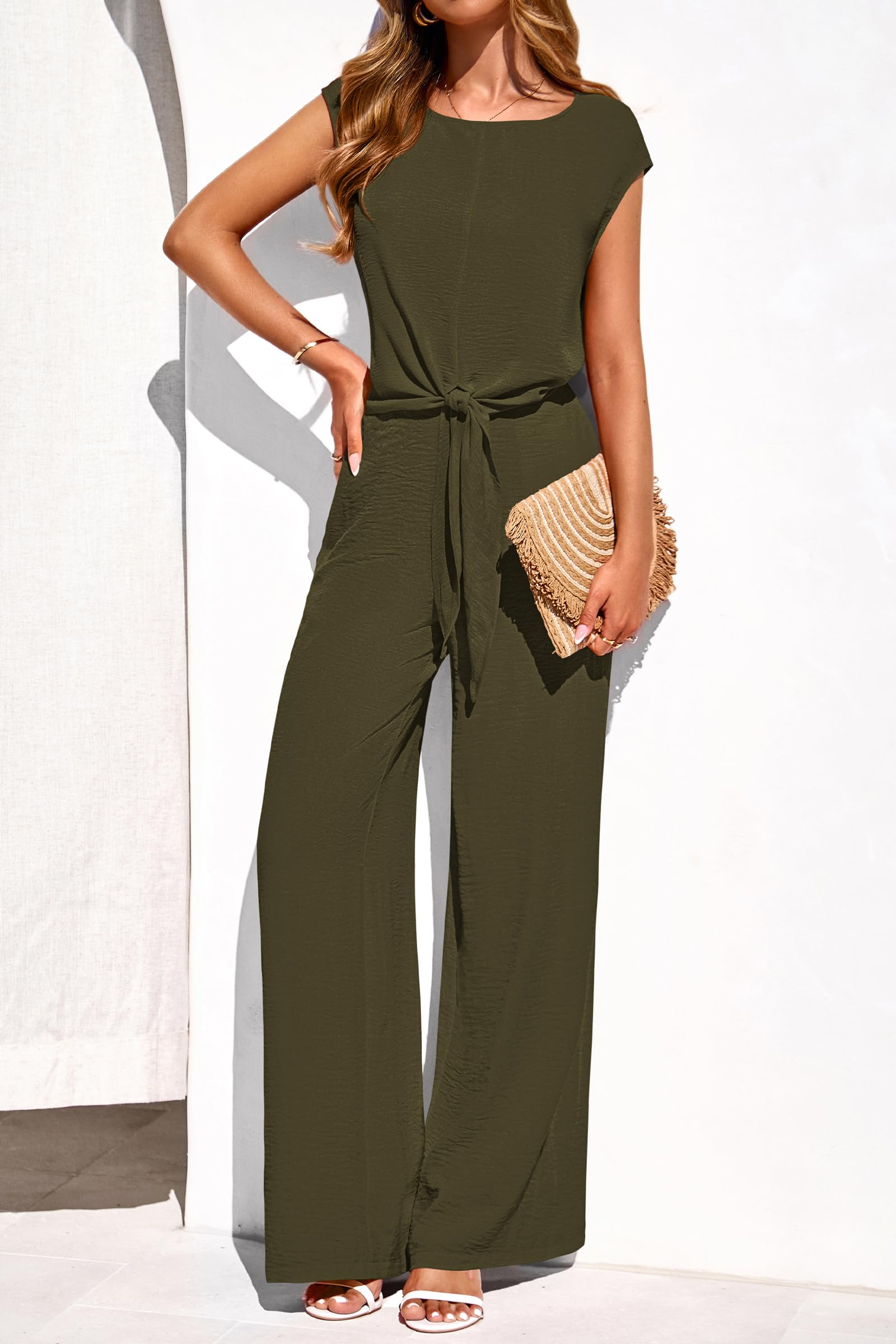 PRETTYGARDEN Women 2 Piece Lounge Sets Casual Summer Outfits Cap Sleeve Strappy Crop Tops Wide Leg Pant Tracksuit