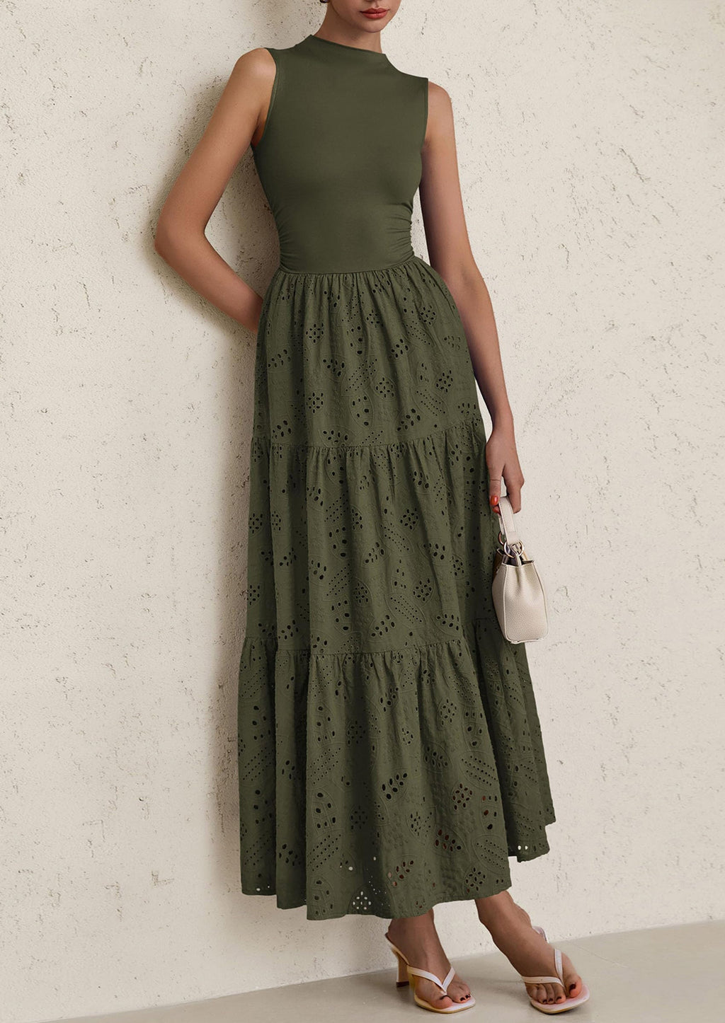 PRETTYGARDEN Dresses for Women Casual Eyelet Sleeveless Wedding Guest Maxi Dress Tank Top Sundress with Pockets